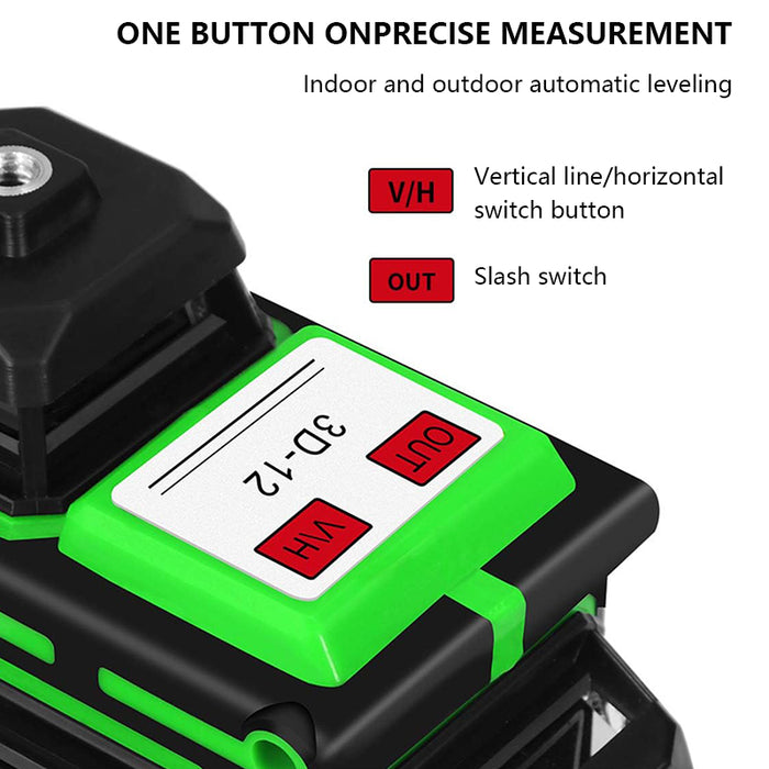 12 Line 3D Green Light Level with Base 360° Rotation Self-Leveling Measuring Tools