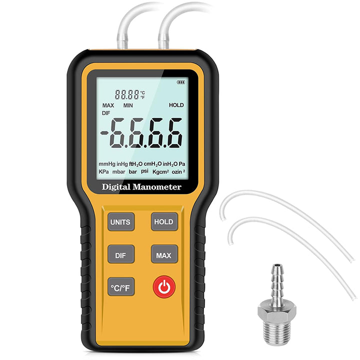 Tilswall Air Pressure Meter, Dual-Port HVAC Digital Manometer
