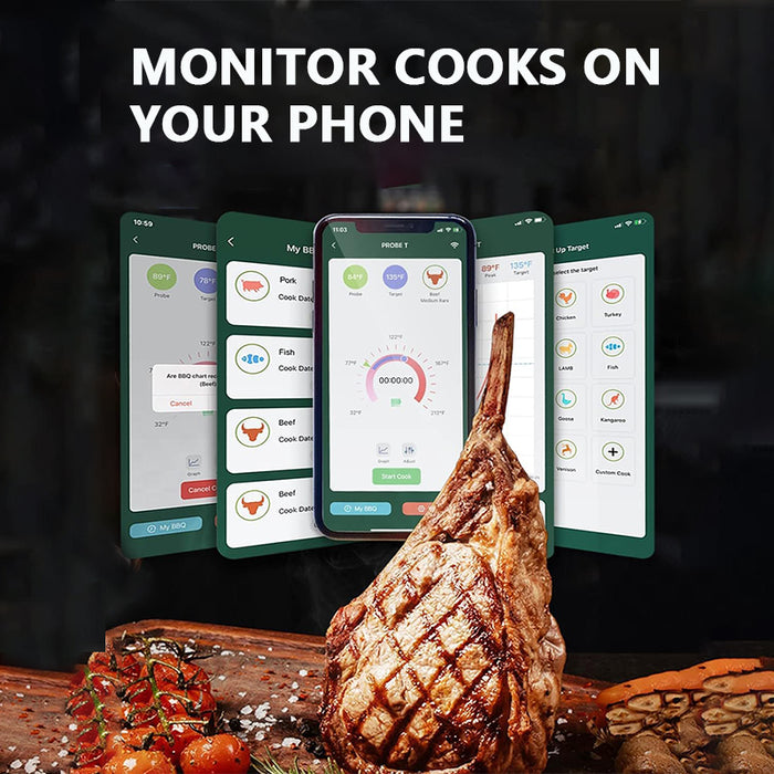 165 Ft Ultra-Long Wireless Range Bluetooth Meat Thermometer Digital with 2 Ultra-Thin Probe