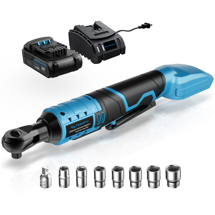 Tilswall 20V Cordless Electric Ratchet Wrench Set with 7 Sockets
