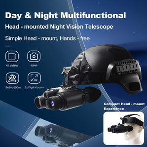 Head-Mounted Night Vision Goggles with 1000M IR Range, 5X Zoom & Photo Video Recording