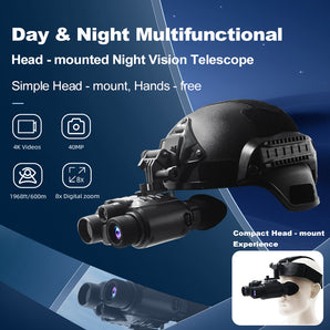 Head-Mounted Night Vision Goggles with 1000M IR Range, 5X Zoom & Photo Video Recording