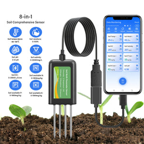 Tilswall 8-in-1 NPK Soil Sensor Probe – Multi-Parameter Tester & Analyzer Compatible with Android and HarmonyOS(Not included IOS)