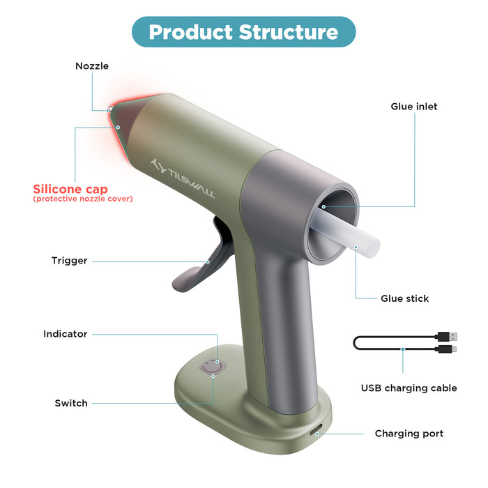 Tilswall 4V Glue Gun, Hot Glue Gun Cordless with Rapid 30s Preheat