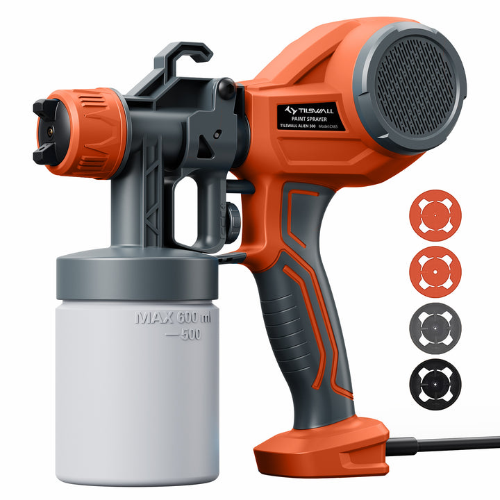 Tilswall 500W HVLP Paint Sprayer Lightweight with 4 Nozzles & 3 Spray Patterns