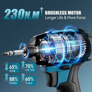 Tilswall 20V Cordless Impact Driver, 260Nm Torque Brushless, 3-Speed (0-3600 RPM)