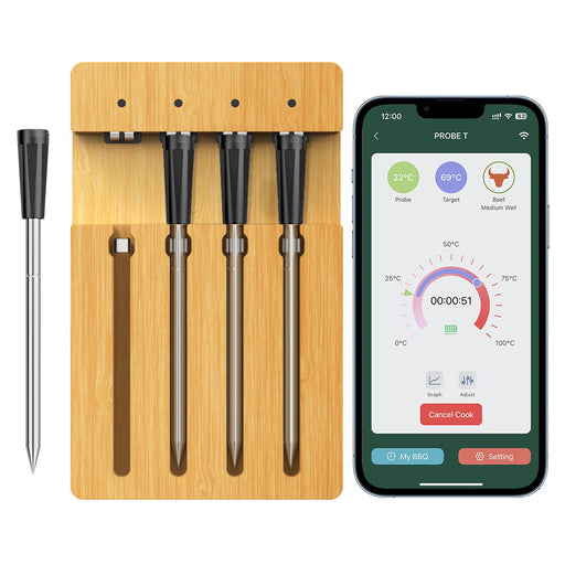 Smart Wireless Meat Thermometer with 4pcs Ultra-Thin Probe