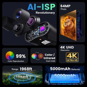 Night Vision Goggles with 5000mAh Fast Charging Battery, 8X Zoom, f/1.4 HD Camera, and 1968FT Viewing Range for Camping Hunting & Security