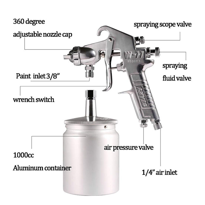 Siphon Spray Gun with 1000cc Cup for Furniture Automobile Repair