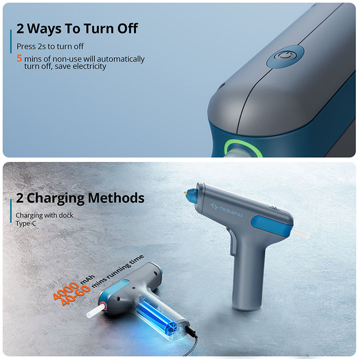 Tilswall Motor Driven Hot Glue Gun,15s Fast Preheating with Type-C Charging