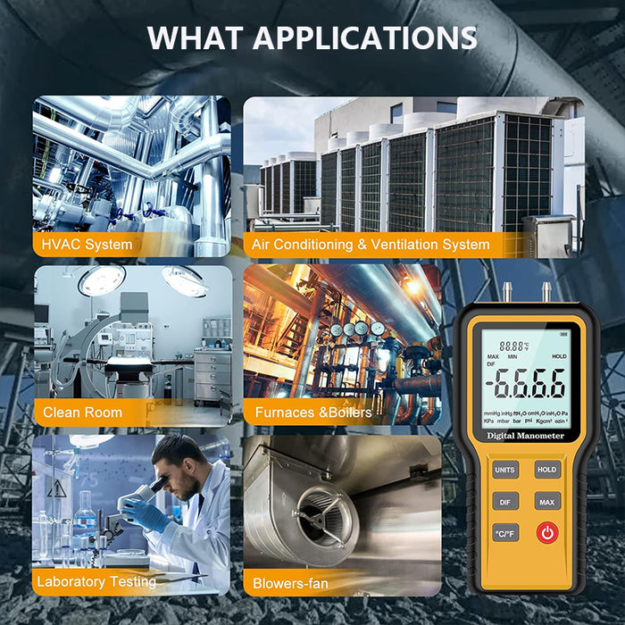 Dual-Port HVAC Digital Manometer Gas Pressure Tester