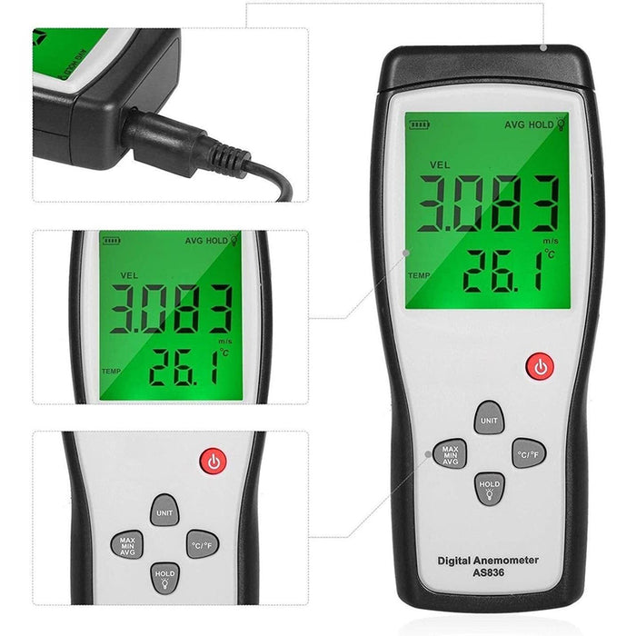 Anemometer Handheld CFM Meter Wind Speed Meter with Backlight Max/Min/Avg Functions