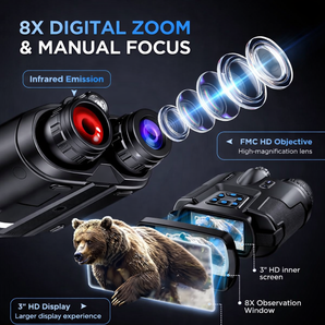 4K Night Vision Binoculars–8X Zoom/2000FT IR/5000mAh, 3'' HD Screen Night Vision Goggles