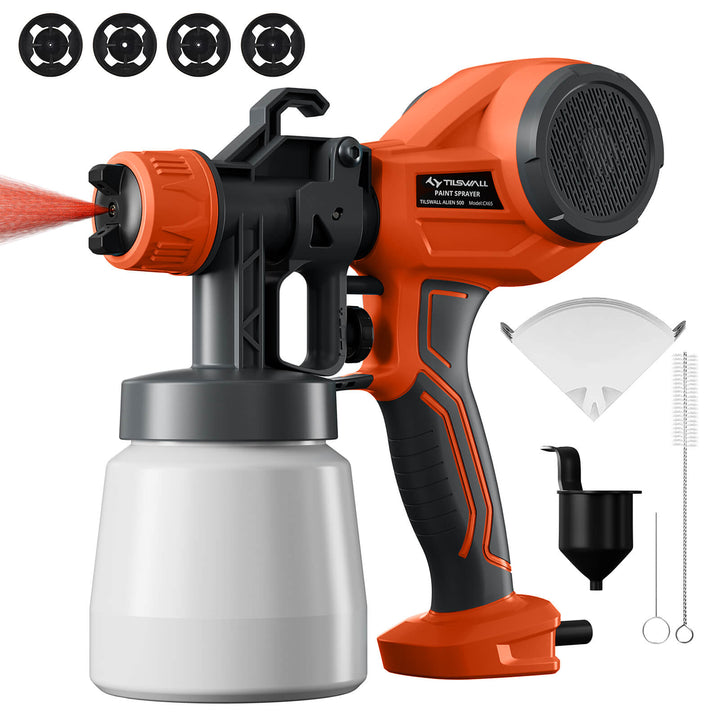 Tilswall 500W HVLP Paint Sprayer Lightweight with 4 Nozzles & 3 Spray Patterns