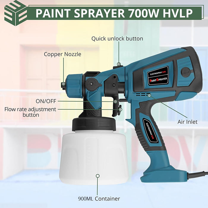 700W HVLP Paint Sprayers for Home, Furniture, Fence, Walls