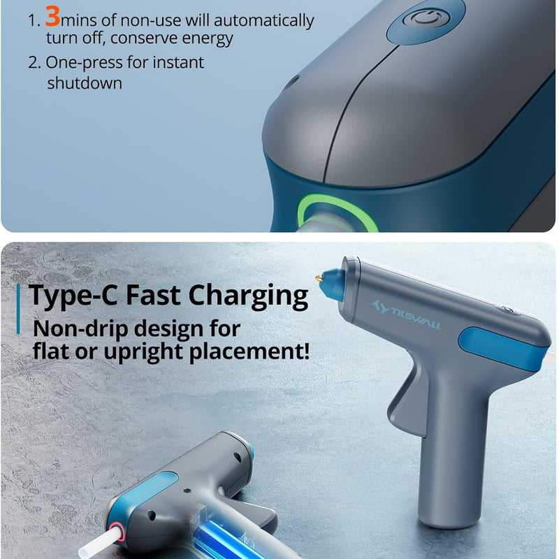 Tilswall Cordless Hot Glue Gun, Auto Gluing Out Dripless Glue Gun, 15s Fast  Preheating Hot Glue Gun Kit with Base & 10 Pcs 7mm Glue Sticks, LED Light