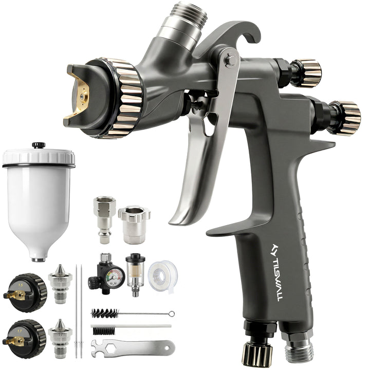 Tilswall Pinto LVLP Spray Gun with All-Stainless Steel Flow Channel for Automotive & Professional Painting