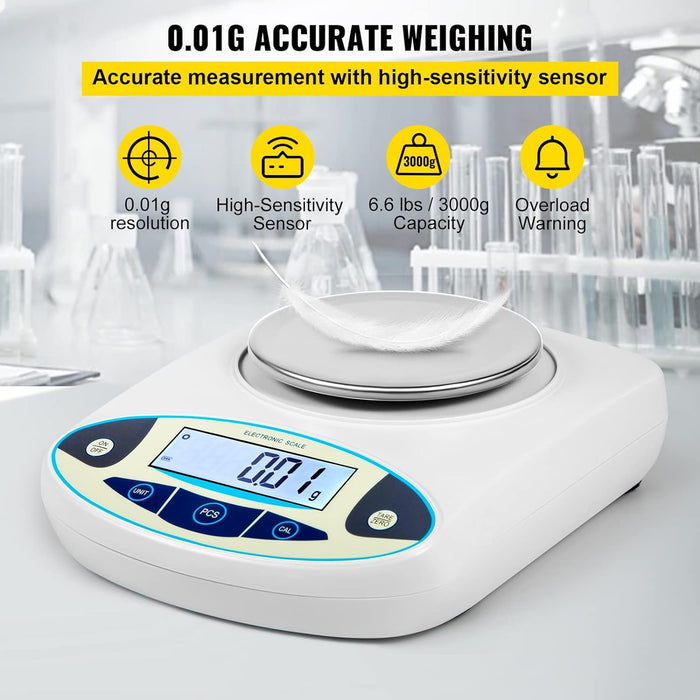 Lab Scale Analytical Balance, 3000g x 0.01g Accuracy High Precision