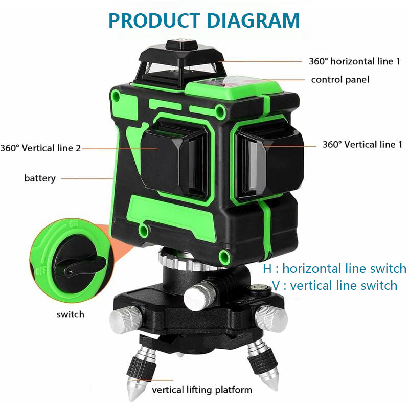 TOPWAY Kreuzlinienlaser Grün 3 x 360 Grad 3D Linienlaser 12 Linien TOPWAY Kreuzlinienlaser Grün 3 x 360 Grad 3D Linienlaser 12 Linien