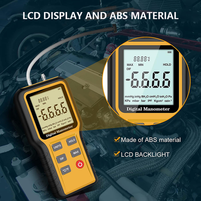 Dual-Port HVAC Digital Manometer Gas Pressure Tester