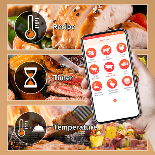 Wireless Meat Thermometer, 165ft Wireless Range Digital Meat Thermometer,  Smart App Control, Ultra-Sensitive Food Thermometer for Monitoring BBQ