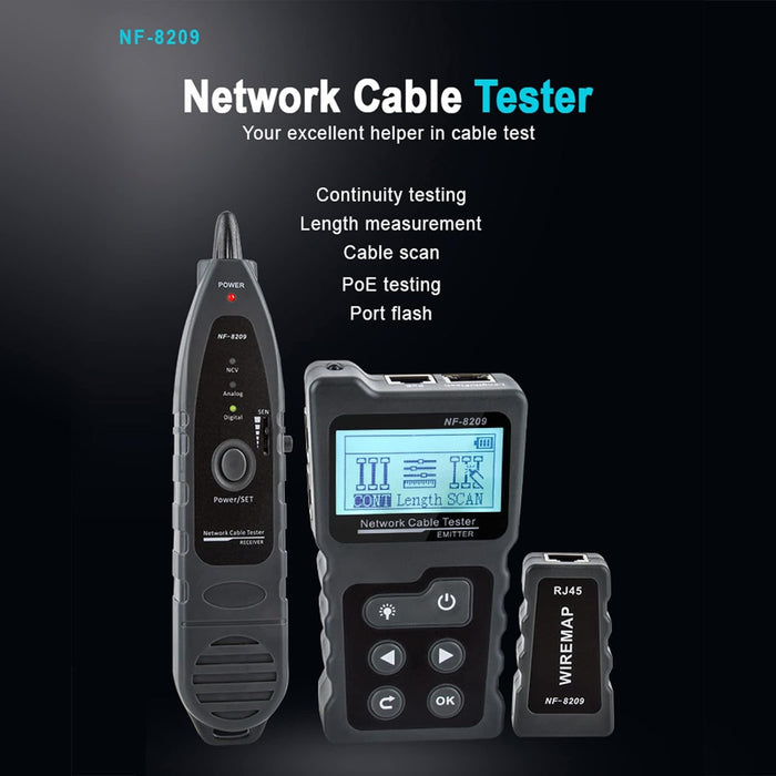 Advanced Network Cable Tester With PoE& NCV & Lamp For CAT5e/CAT6/CAT6a