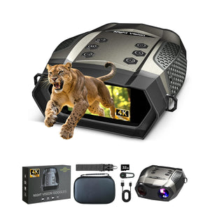 4K Night Vision Binoculars: 800M Range, 13° FOV, 7 IR Levels– Gift Set w/Compass & Pouch for Camping and Wildlife