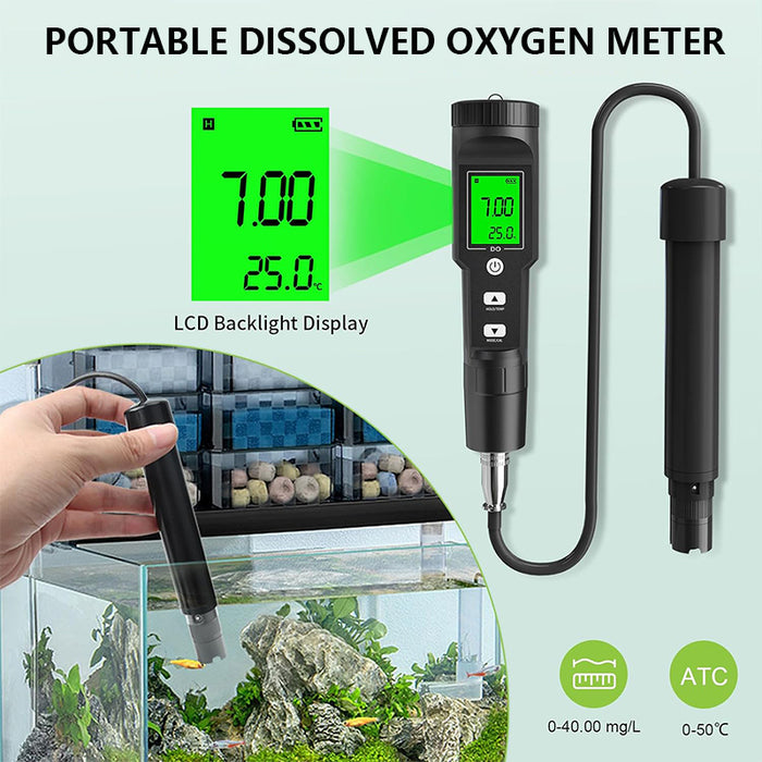 Dissolved Oxygen Meter with ATC, 0-40.00 mg/L Measurement Range