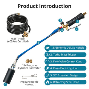 Tilswall Propane Torch, Weed Burner Kit High Output 800,000 BTU Torch with 9.8FT Hose