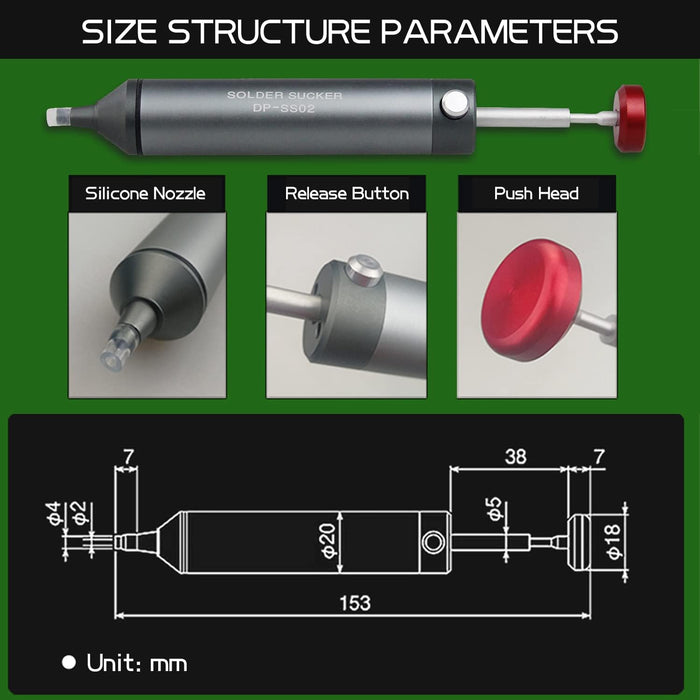 Tilswall Solder Sucker with Strong Suction and Heat-Resistant Pinecil Nozzle