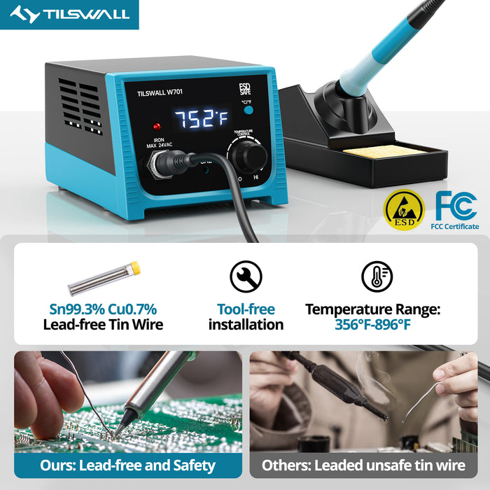 Tilswall Digital Soldering Station, Fast Preheating Digital Display Soldering Station Kit