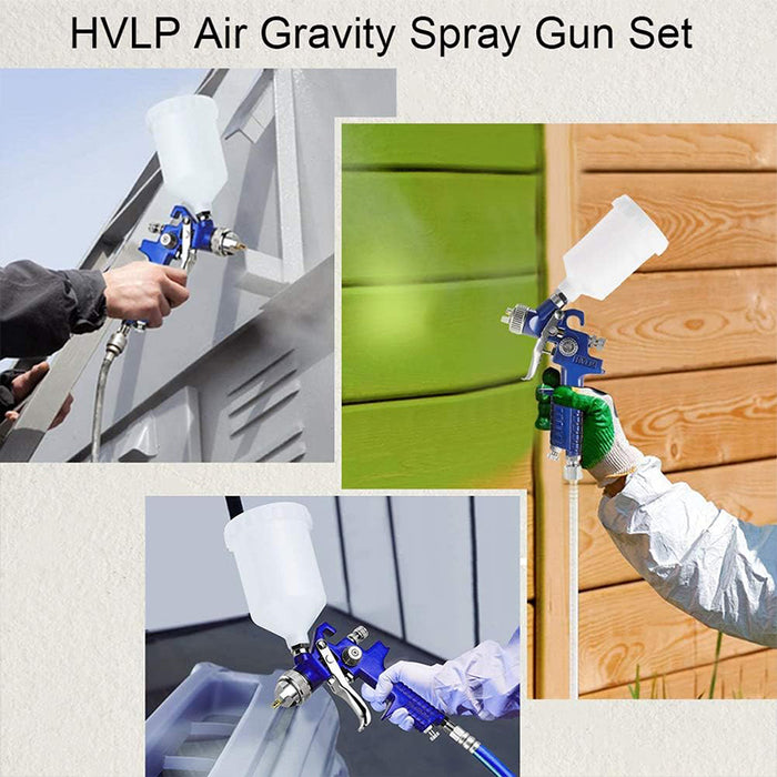 Auto Gravity Feed Painting with Locking Air Pressure Regulator Gauge Air Spray Nozzle Gun（2 Pack）