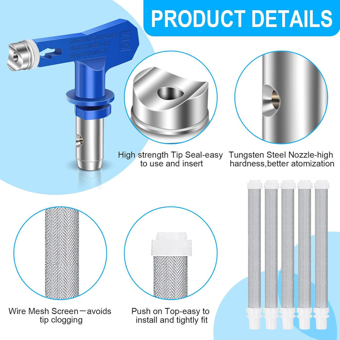 Tilswall 13Pcs Airless Paint Sprayer Tips with Spray Gun Filters/Guard Replace