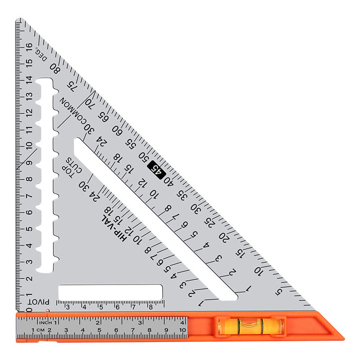 Tilswall Carpenter's Triangle Square with Bubble Level/Iron Ruler, Rafter Square