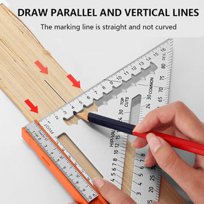 Tilswall Carpenter's Triangle Square with Bubble Level/Iron Ruler, Rafter Square