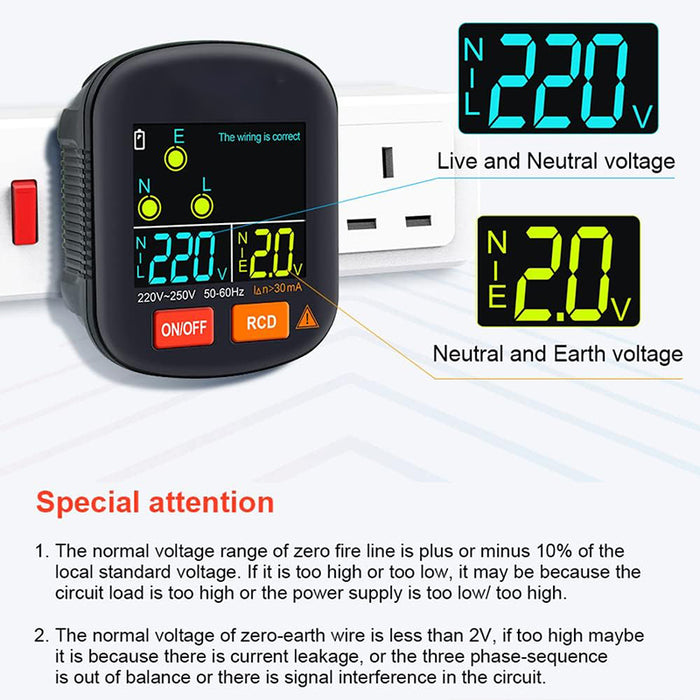 30-250V Portable Digital Socket Tester with Color Display