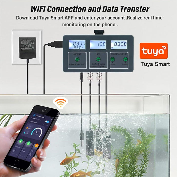 WiFi Water Quality Tester 8 in 1 S.G/PH/EC/ORP/TDS/CF/Salt/Temp Measuring Analyzer
