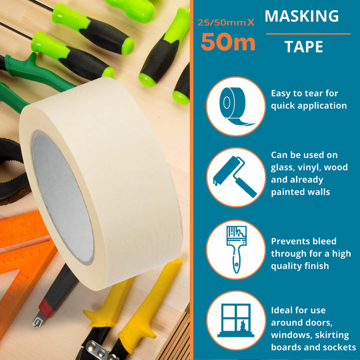 Masking Tape, 25/50mm x 50m, for Painting, Decorating and DIY, 6 Rolls