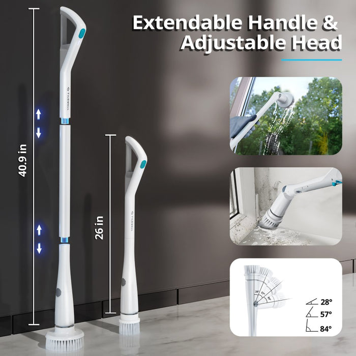 Tilswall Electric Spin Scrubber with Adjustable Extension Handle, 1h Fast Charging